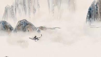 山水中国风水墨意境插画大寒视频的预览图